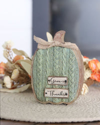 Cable Knit Textured Pumpkin Block With Bows Tall