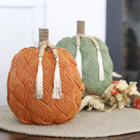 Cable Knit Harvest Pumpkin with Beaded Tassel