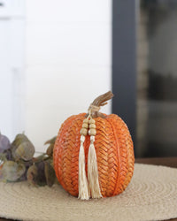 Woven Harvest Pumpkin with Beaded Tassel