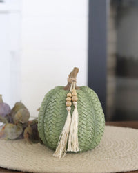 Woven Harvest Pumpkin with Beaded Tassel