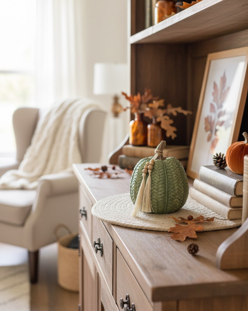 Woven Harvest Pumpkin with Beaded Tassel
