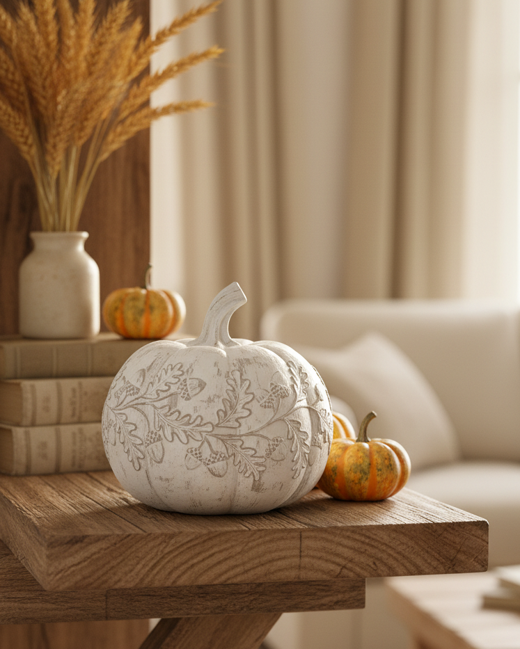 White Embossed Harvest Pumpkin Small
