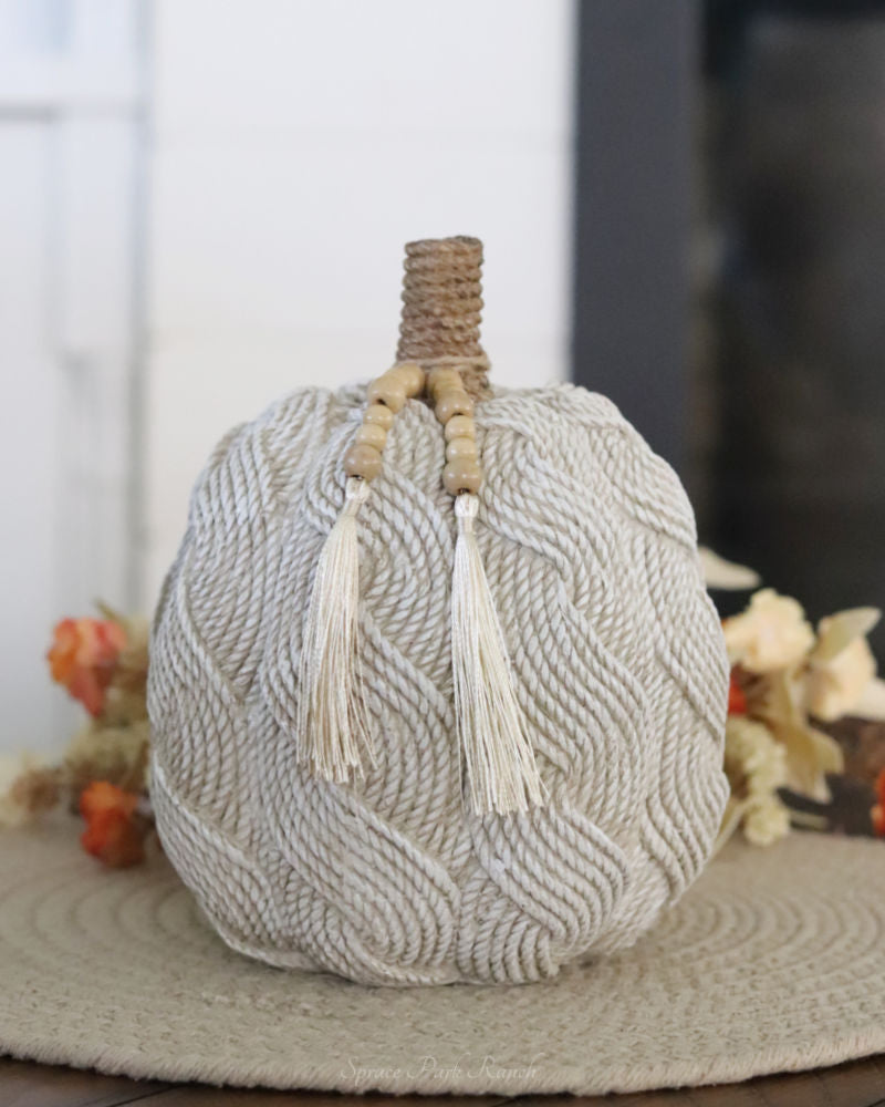 Cable Knit Harvest Pumpkin with Beaded Tassel