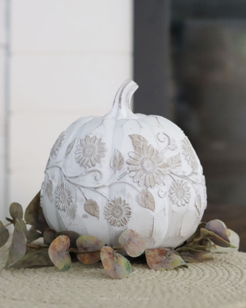 White Embossed Harvest Pumpkin Large