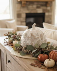 White Embossed Harvest Pumpkin Large