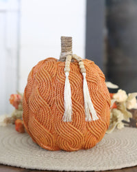 Cable Knit Harvest Pumpkin with Beaded Tassel