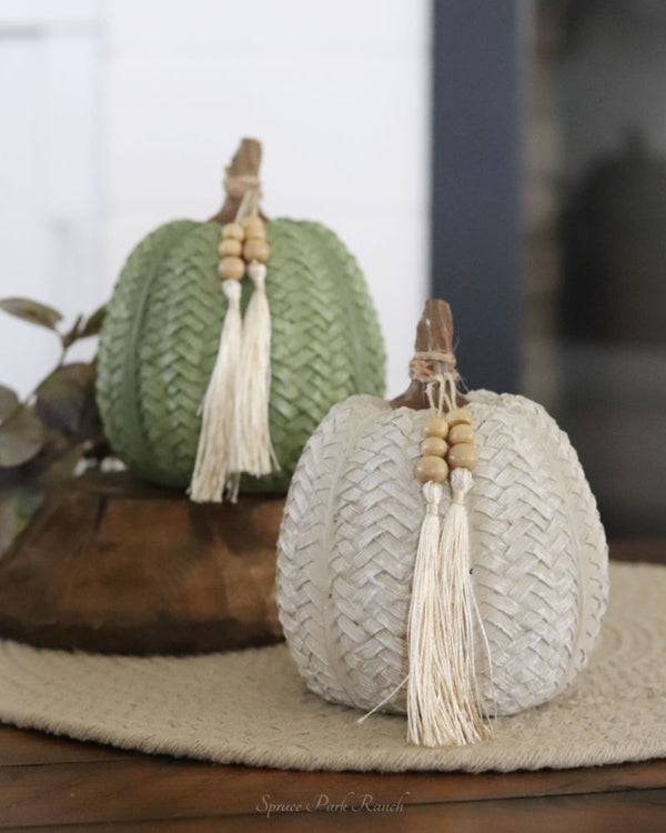 Woven Harvest Pumpkin with Beaded Tassel