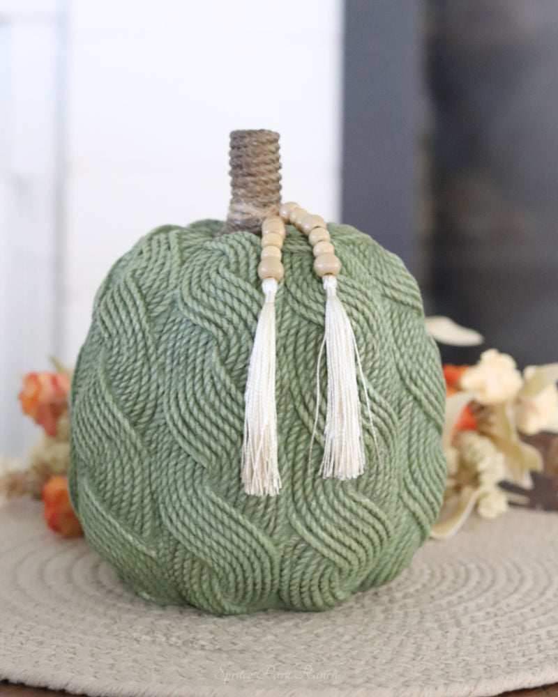 Cable Knit Harvest Pumpkin with Beaded Tassel