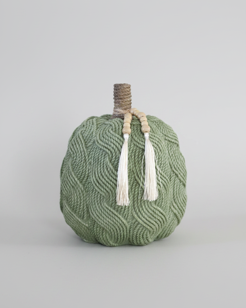 Cable Knit Harvest Pumpkin with Beaded Tassel