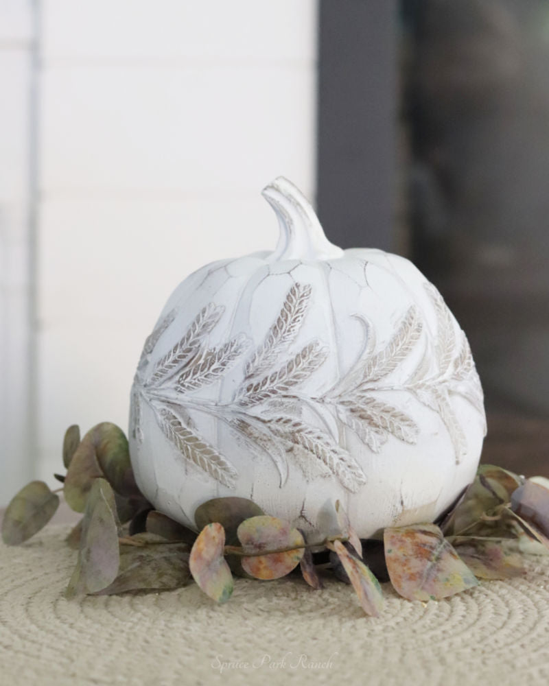 White Embossed Harvest Pumpkin Large