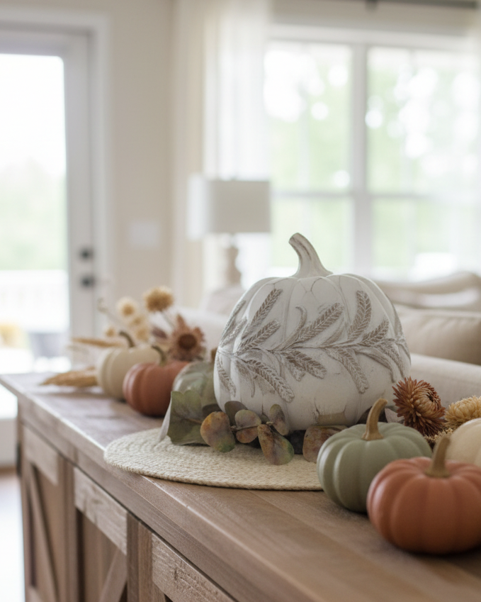 White Embossed Harvest Pumpkin Large