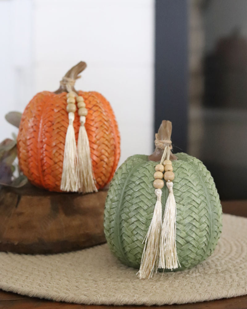 Woven Harvest Pumpkin with Beaded Tassel
