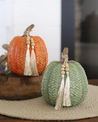 Woven Harvest Pumpkin with Beaded Tassel