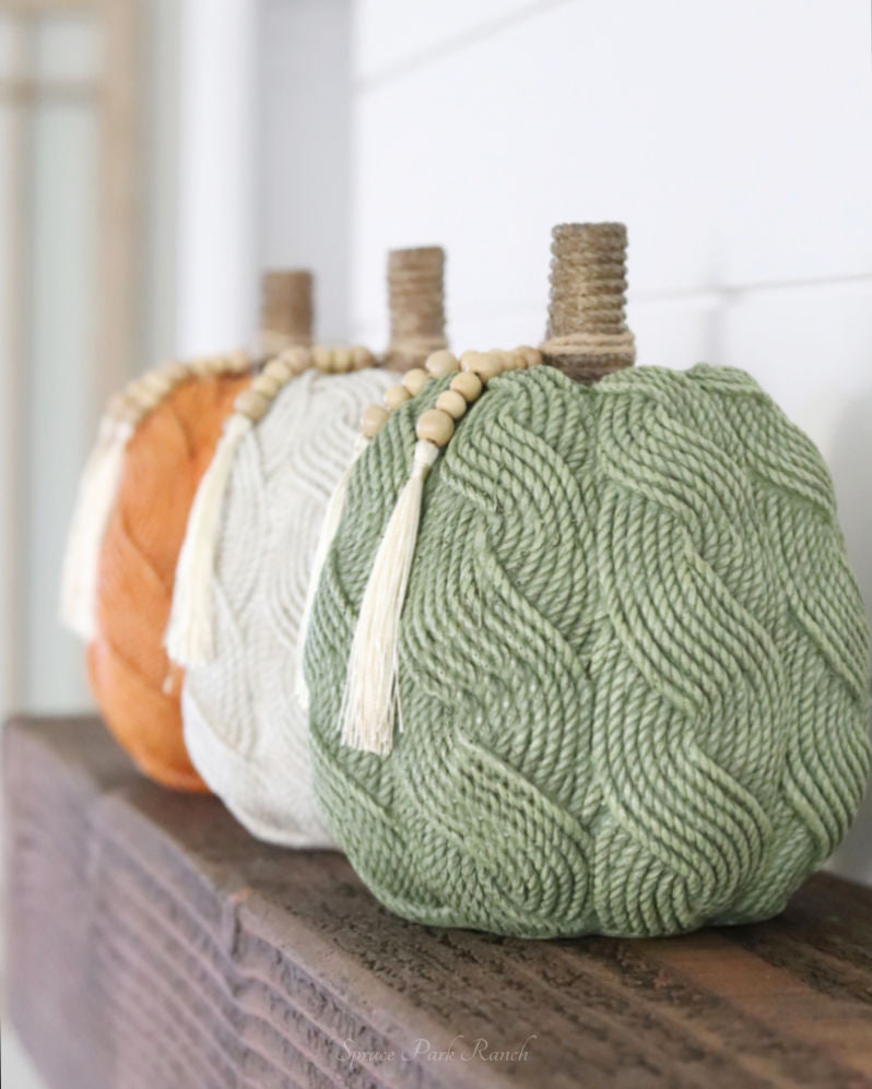 Cable Knit Harvest Pumpkin with Beaded Tassel