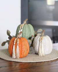 Woven Harvest Pumpkin with Beaded Tassel