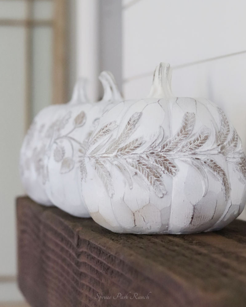 White Embossed Harvest Pumpkin Large