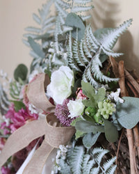Purple Dahlia and Hollyhock Fern Wreath