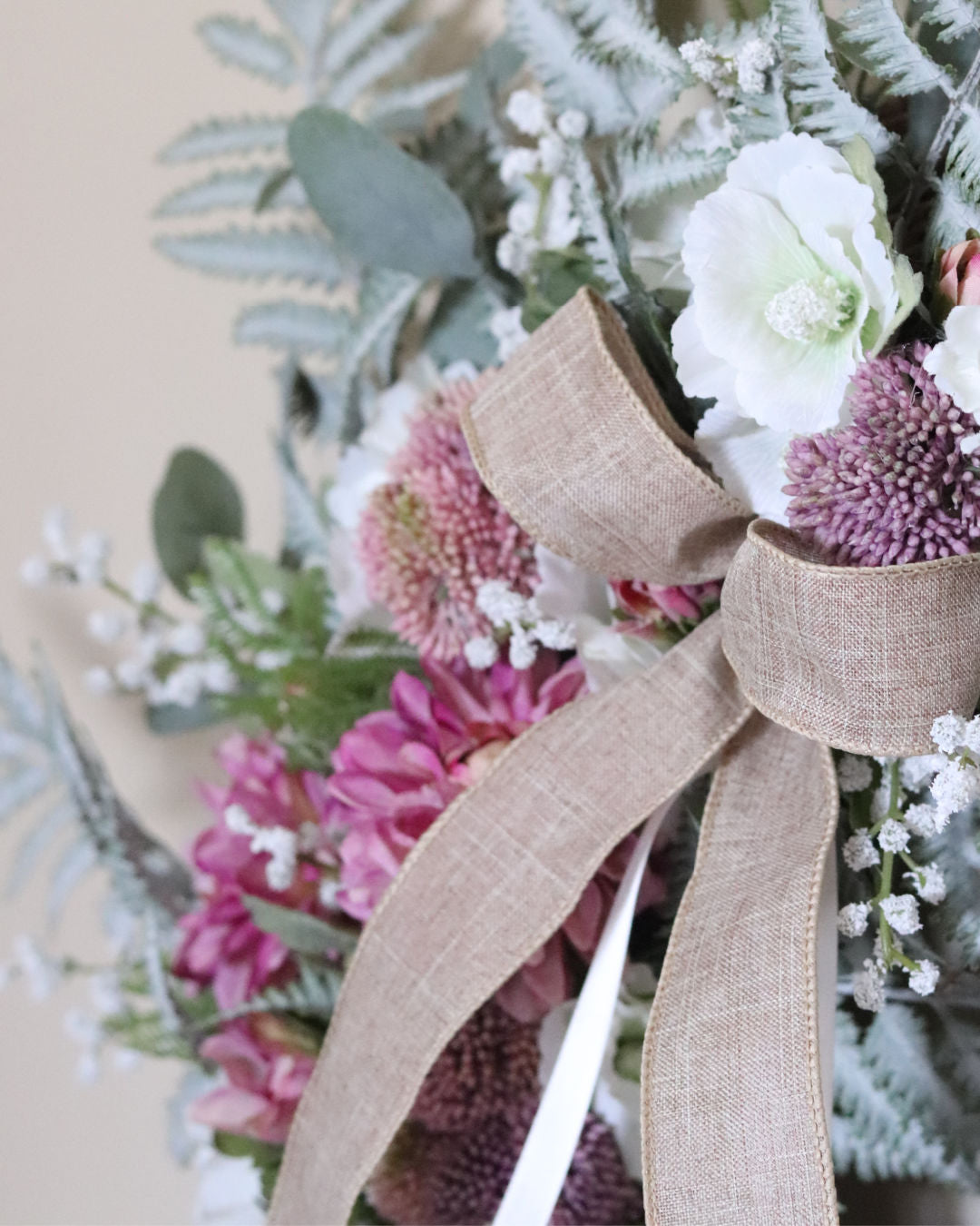 Purple Dahlia and Hollyhock Fern Wreath