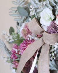 Purple Dahlia and Hollyhock Fern Wreath