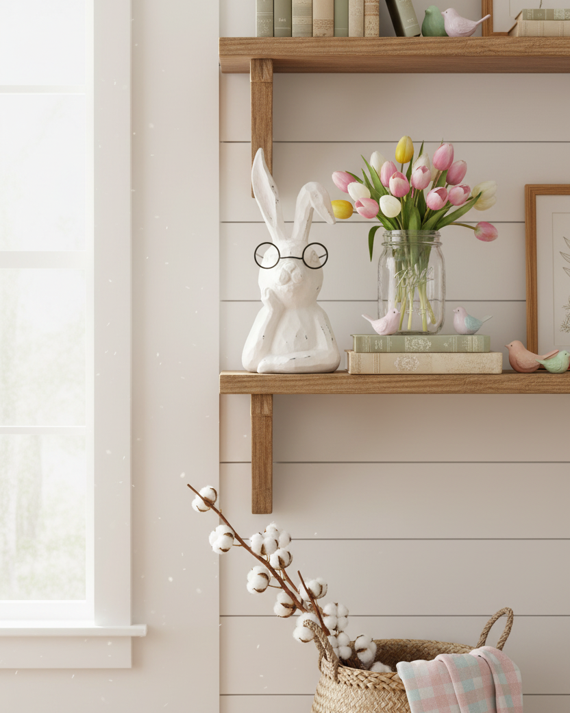 White Resin Thinking Bunny With Glasses