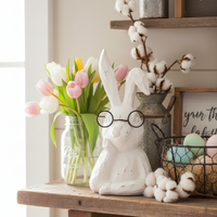 White Resin Thinking Bunny With Glasses