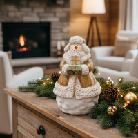White and Gold Present Rustic Resin Snowman