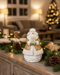 White and Gold Present Rustic Resin Snowman
