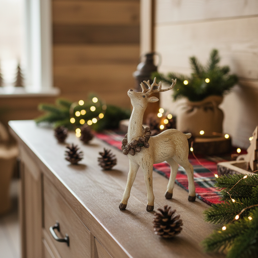 Resin Distressed Deer With Neck Wreath