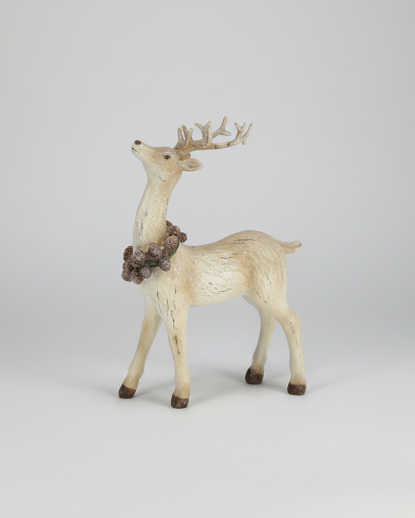 Resin Distressed Deer With Neck Wreath