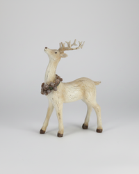 Resin Distressed Deer With Neck Wreath