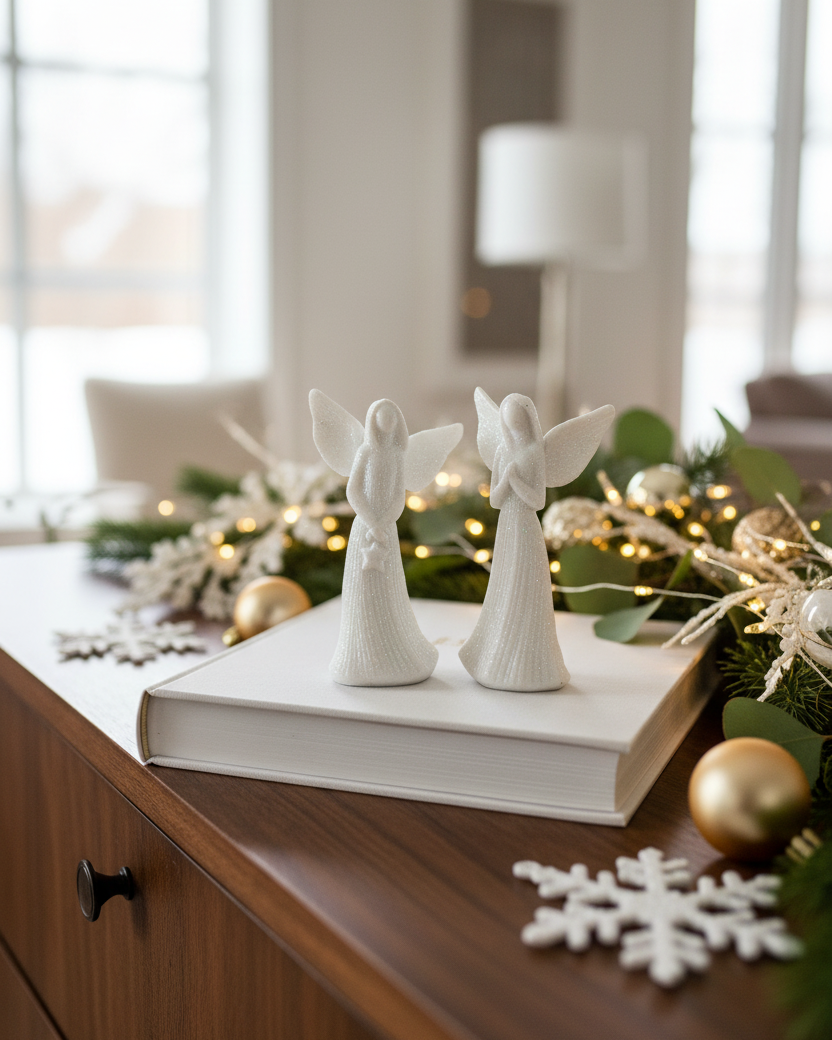 Glittered White Resin Angel