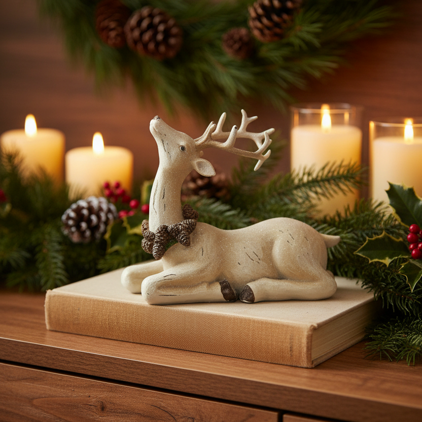 Laying Resin Distressed Deer With Wreath