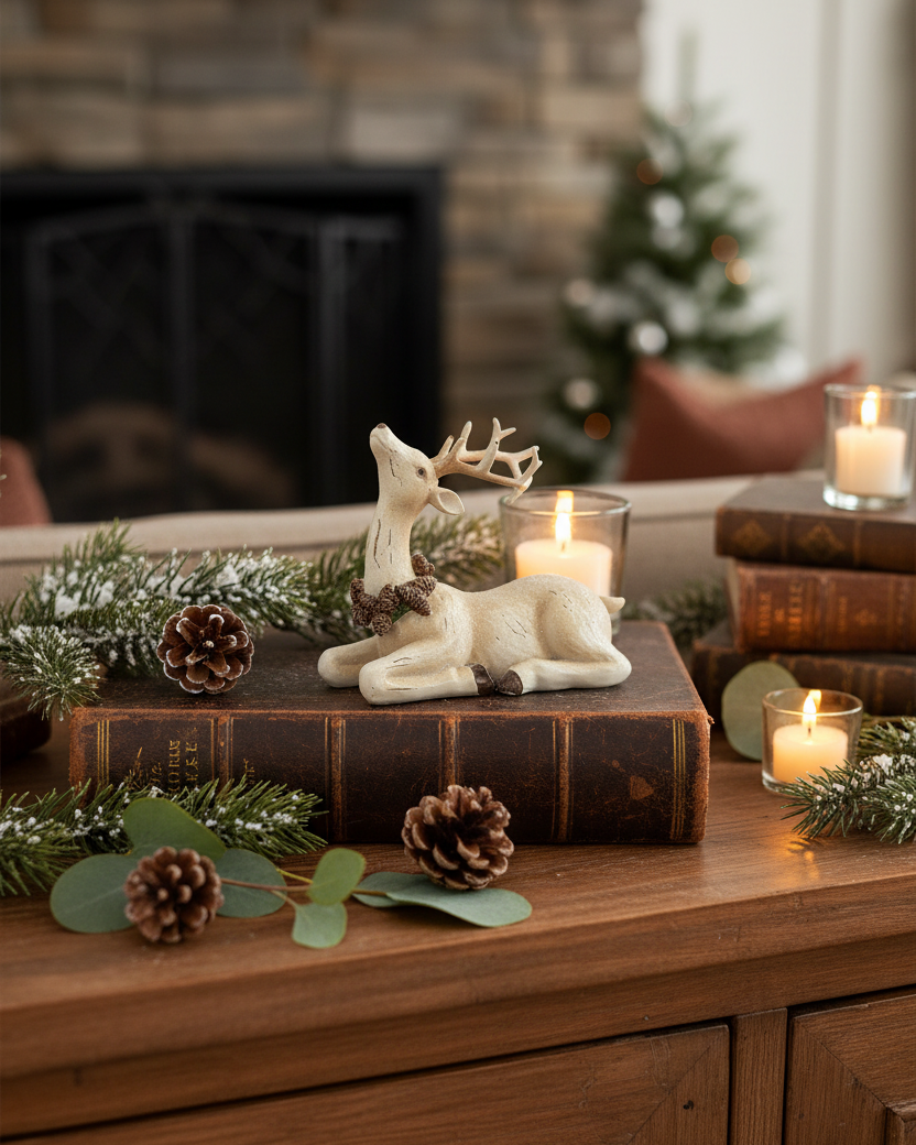 Laying Resin Distressed Deer With Wreath