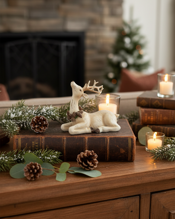 Laying Resin Distressed Deer With Wreath