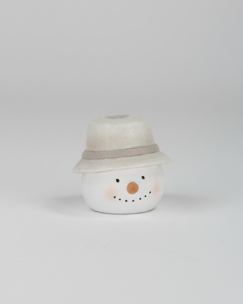 Rustic Snowfall Resin Snowman Head Taper Candle Holder