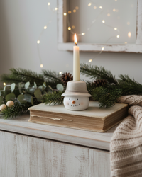 Rustic Snowfall Resin Snowman Head Taper Candle Holder