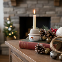 Rustic Snowfall Resin Snowman Head Taper Candle Holder