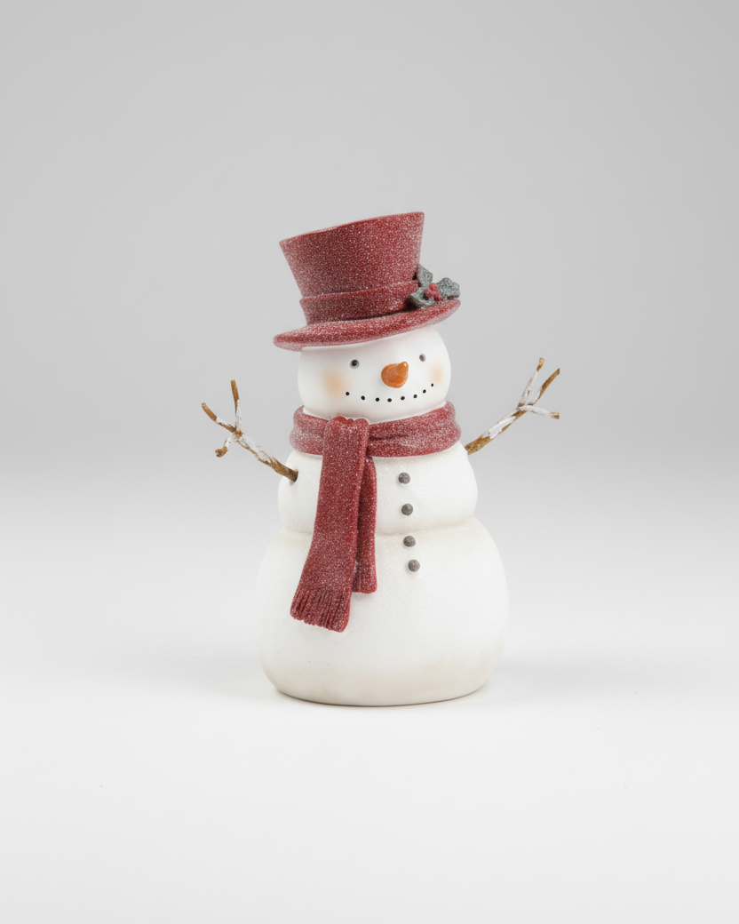 Rustic Crimson Resin Snowman