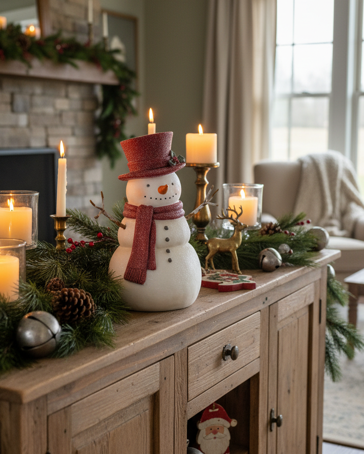 Rustic Crimson Resin Snowman