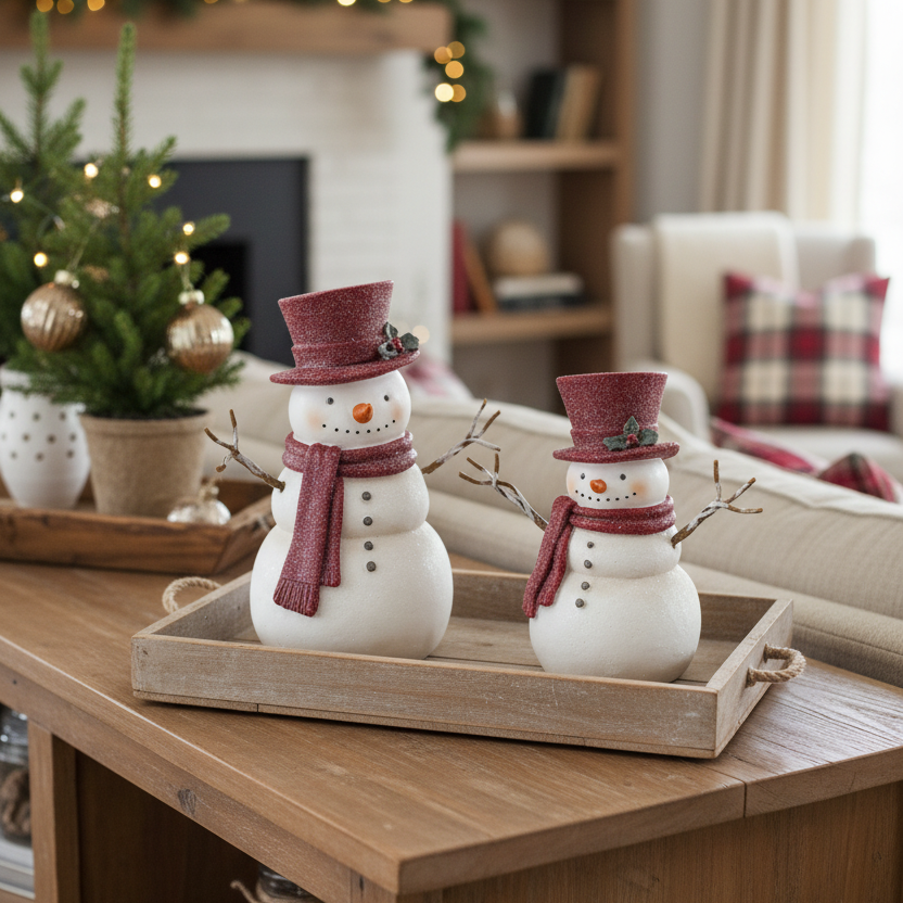 Rustic Crimson Resin Snowman
