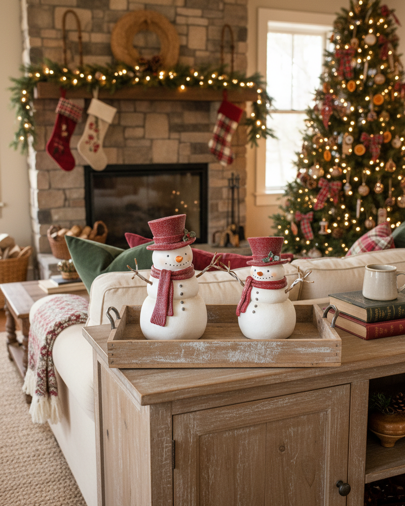 Rustic Crimson Resin Snowman