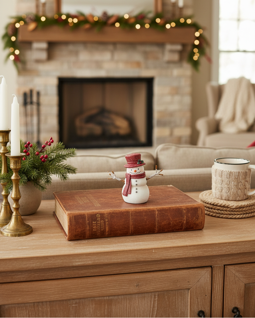 Rustic Crimson Resin Snowman Petite