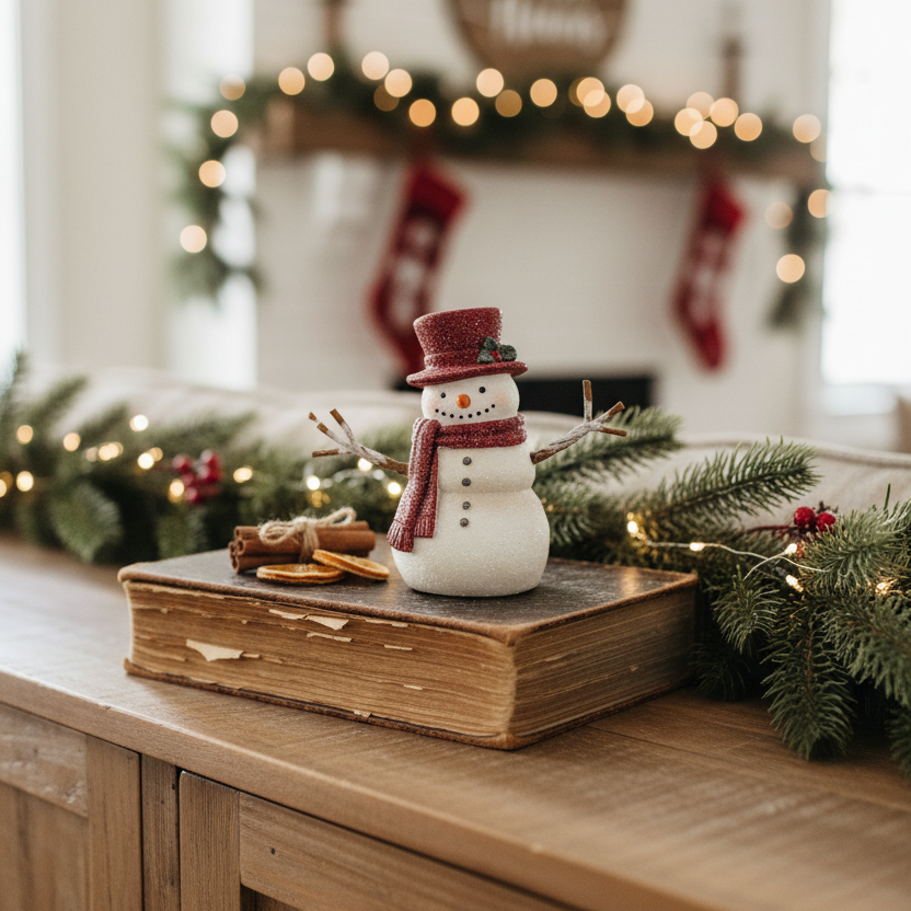 Rustic Crimson Resin Snowman Petite