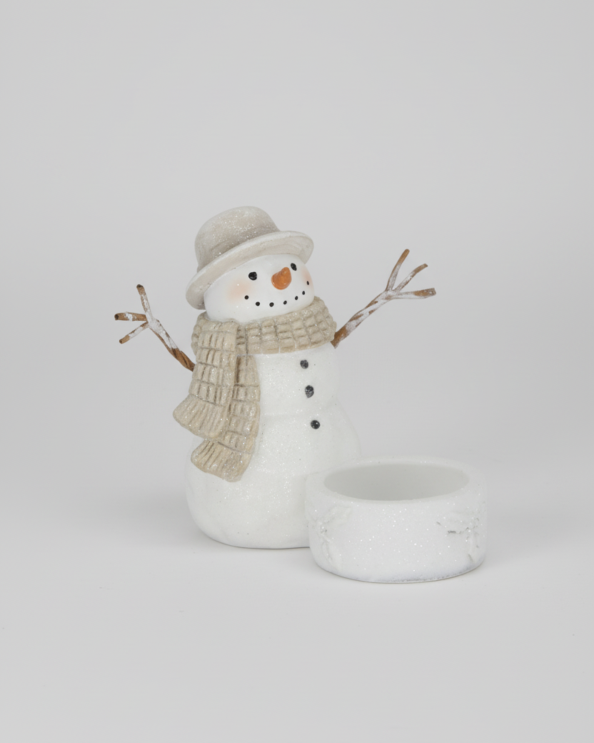 Rustic Snowfall Resin Snowman Tealight Candle Holder
