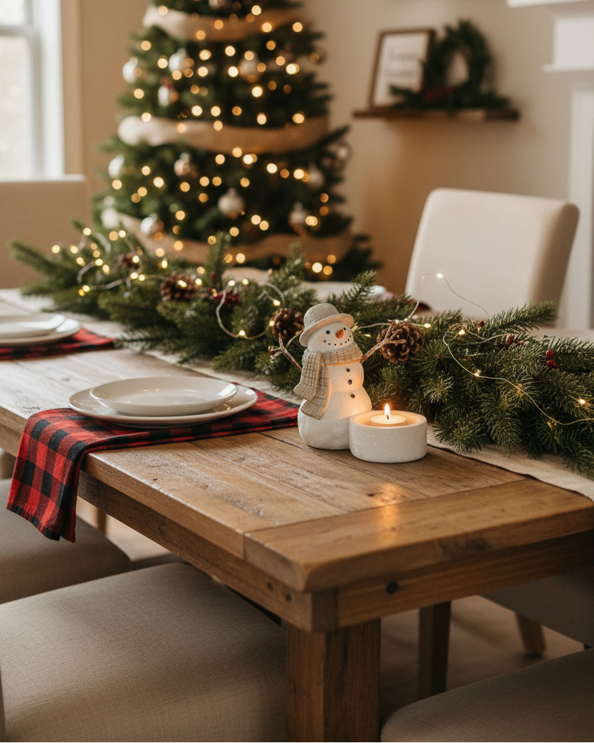 Rustic Snowfall Resin Snowman Tealight Candle Holder