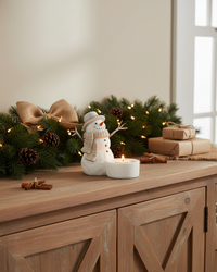 Rustic Snowfall Resin Snowman Tealight Candle Holder