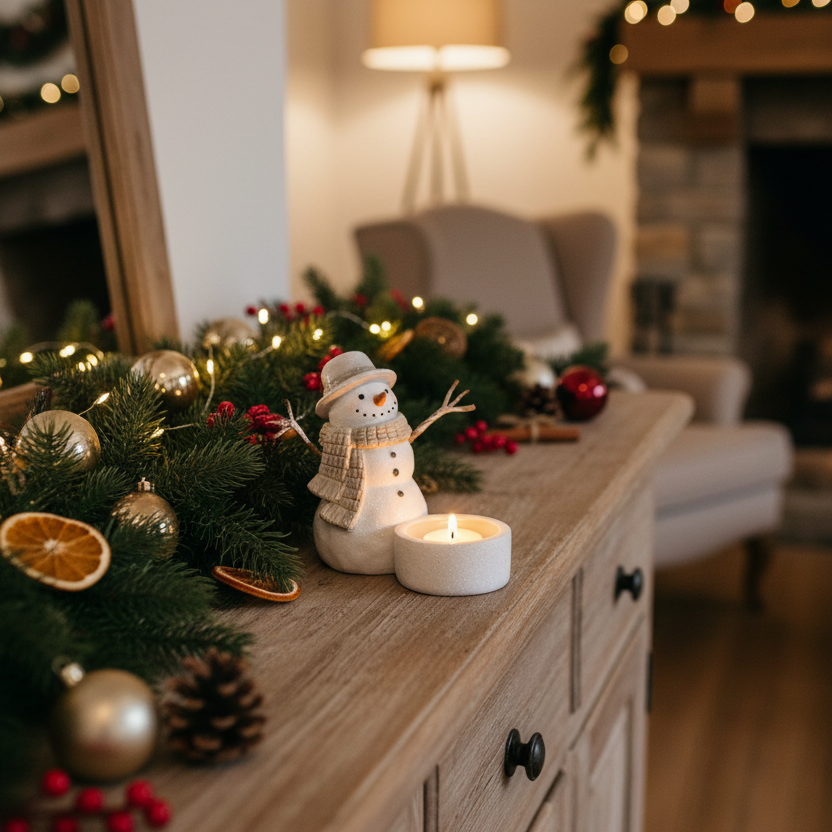 Rustic Snowfall Resin Snowman Tealight Candle Holder