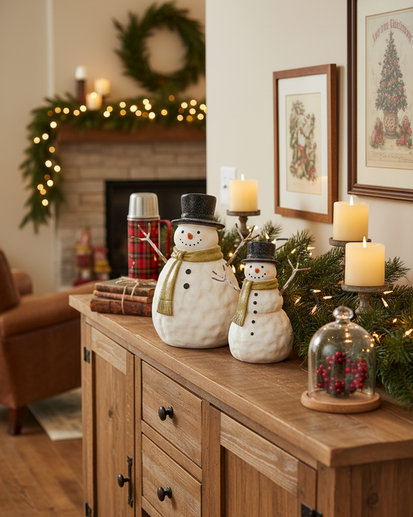 Rustic Top Hat Resin Snowman