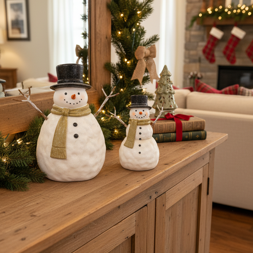 Rustic Top Hat Resin Snowman