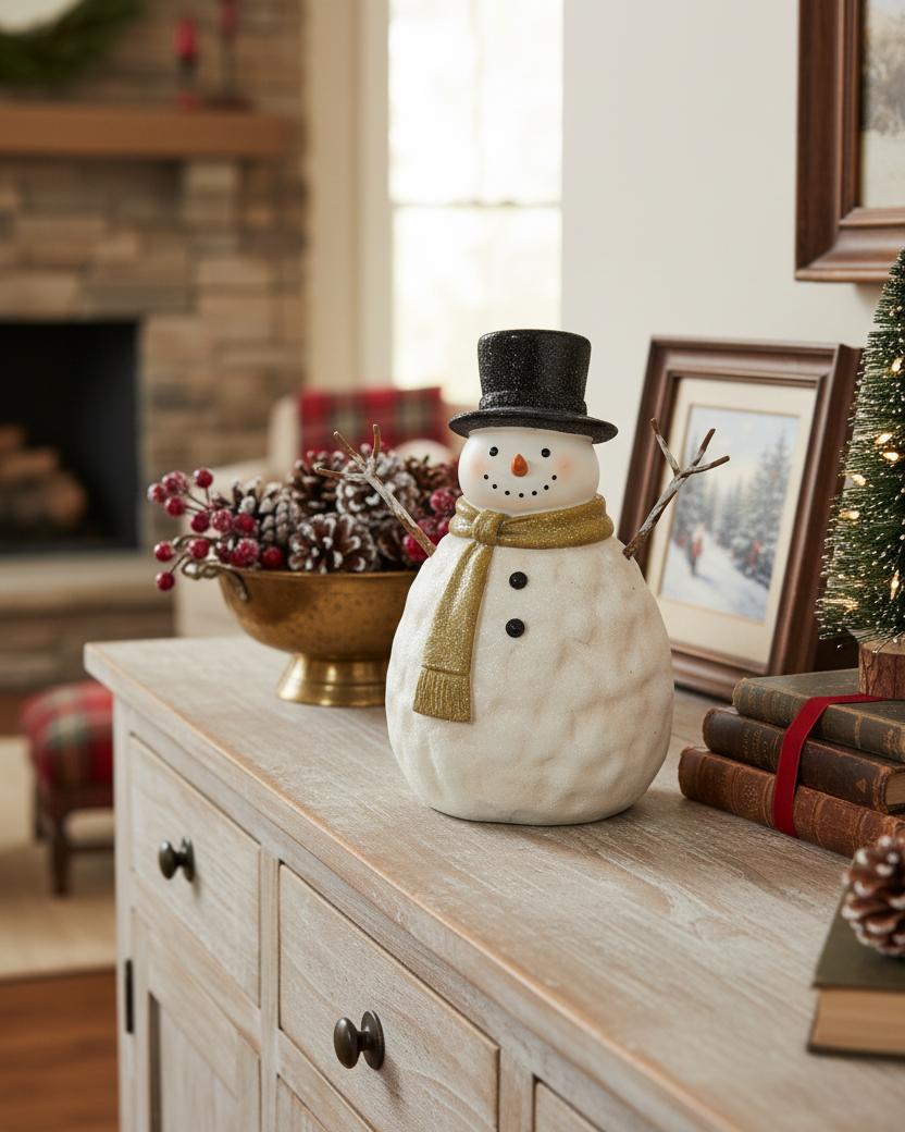 Rustic Top Hat Resin Snowman